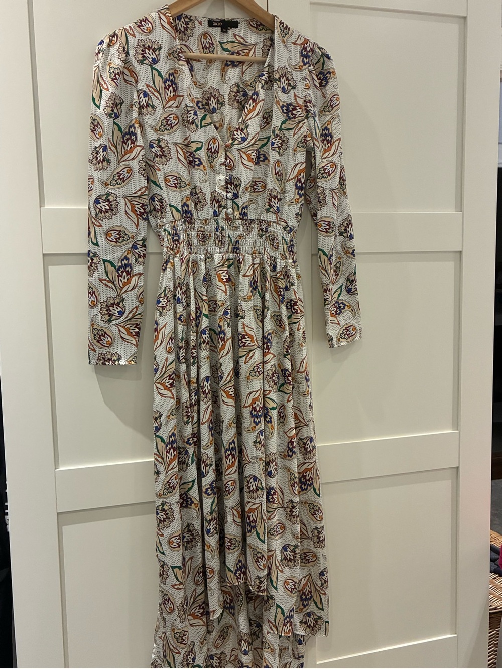 Floral-Print Long Sleeve Midi Dress - White/Multi